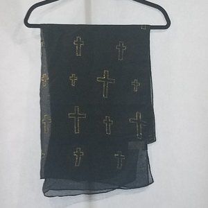 Black/Gold Polyester Women Scarf